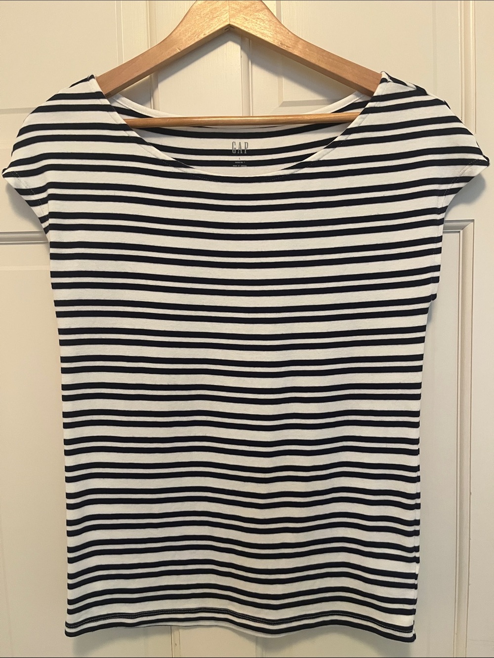 GAP Women's Black and White Striped Boatneck Tee